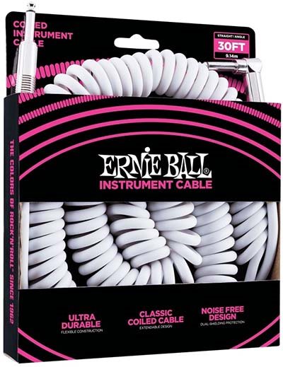 Ernie Ball vit spiralkabel 9m